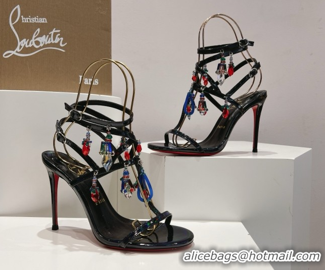 Popular Style Christian Louboutin Patent Leather Sandals 100MM Heel CL031718 Black
