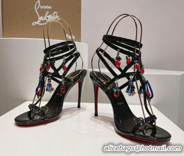Popular Style Christian Louboutin Patent Leather Sandals 100MM Heel CL031718 Black