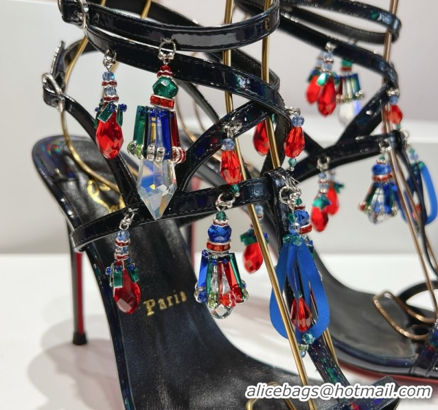 Popular Style Christian Louboutin Patent Leather Sandals 100MM Heel CL031718 Black