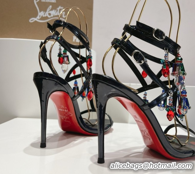 Popular Style Christian Louboutin Patent Leather Sandals 100MM Heel CL031718 Black