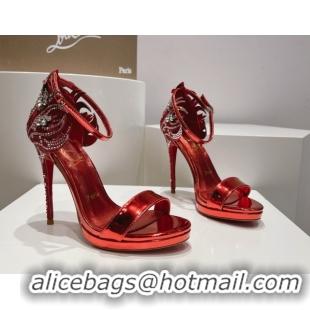 Good Product Christian Louboutin Metallic Leather High Heel Sandals 115MM CL031721 Red
