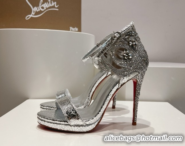 Sophisticated Christian Louboutin Cracked Lambskin High Heel Sandals 115MM CL031722 Silver