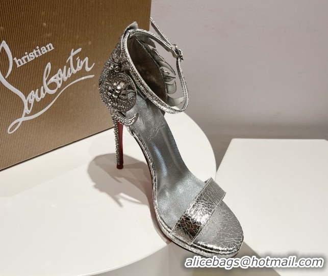 Sophisticated Christian Louboutin Cracked Lambskin High Heel Sandals 115MM CL031722 Silver
