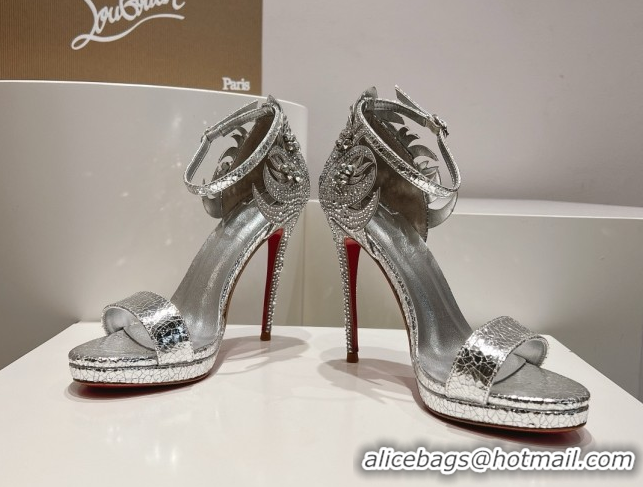 Sophisticated Christian Louboutin Cracked Lambskin High Heel Sandals 115MM CL031722 Silver