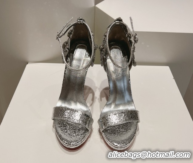 Sophisticated Christian Louboutin Cracked Lambskin High Heel Sandals 115MM CL031722 Silver