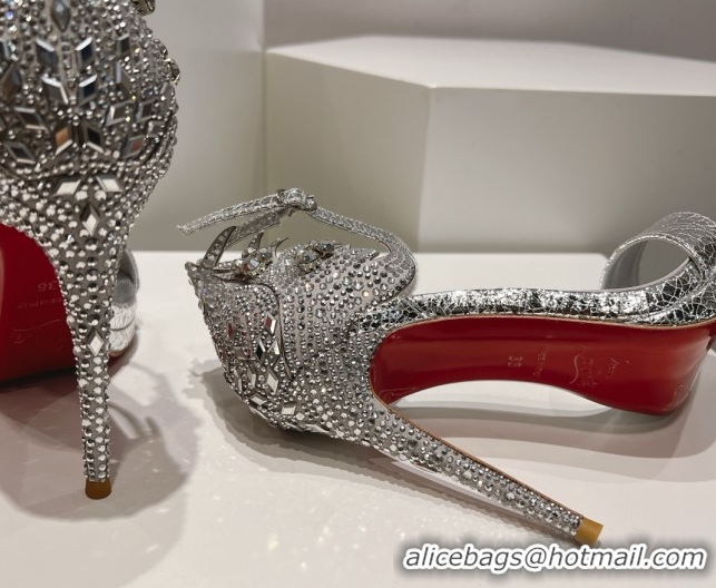 Sophisticated Christian Louboutin Cracked Lambskin High Heel Sandals 115MM CL031722 Silver