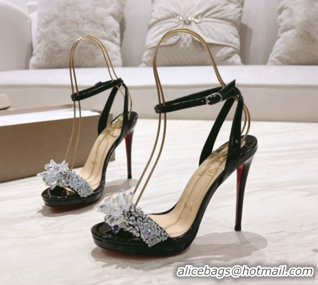 Duplicate Christian Louboutin Patent Leather Sandals with Crystals 120MM CL031724 Black