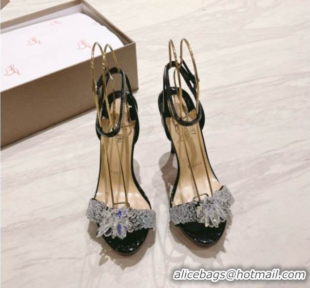 Duplicate Christian Louboutin Patent Leather Sandals with Crystals 120MM CL031724 Black