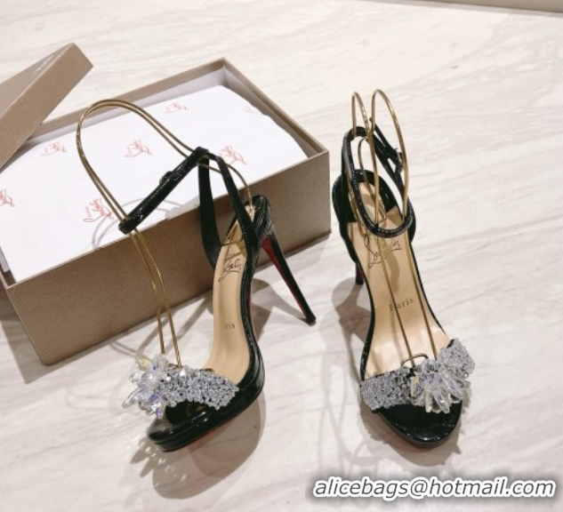 Duplicate Christian Louboutin Patent Leather Sandals with Crystals 120MM CL031724 Black
