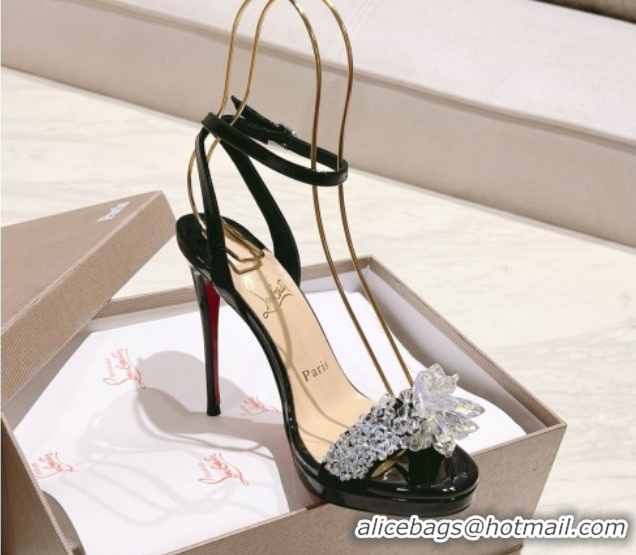 Duplicate Christian Louboutin Patent Leather Sandals with Crystals 120MM CL031724 Black