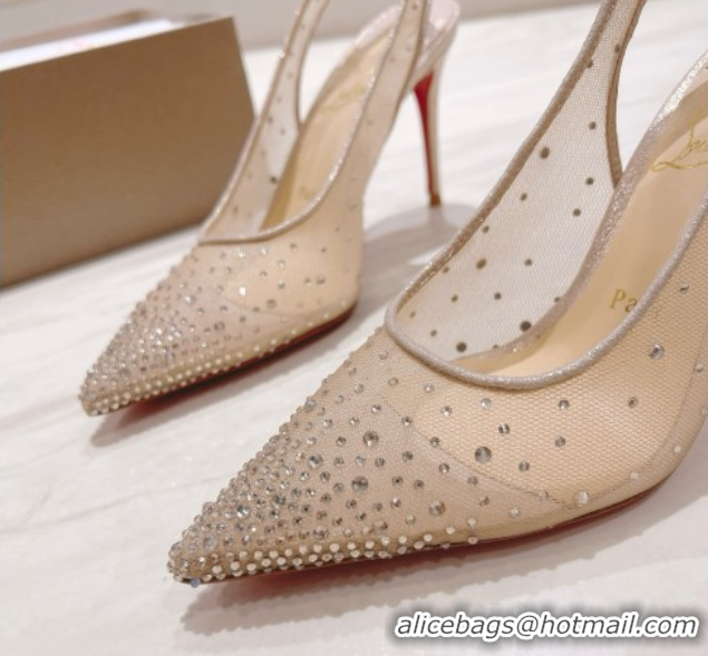 Big Discount Christian Louboutin Mesh Pump with Crystals 105MM CL031801 Nude