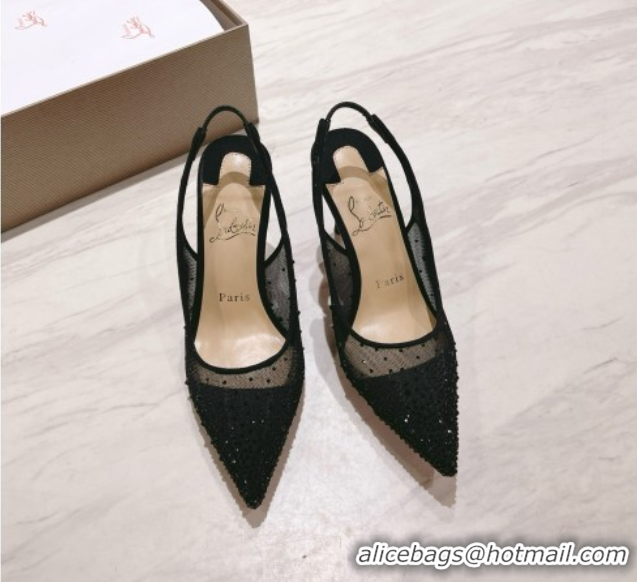 Stylish Christian Louboutin Mesh Pump with Crystals 105MM CL031802 Black