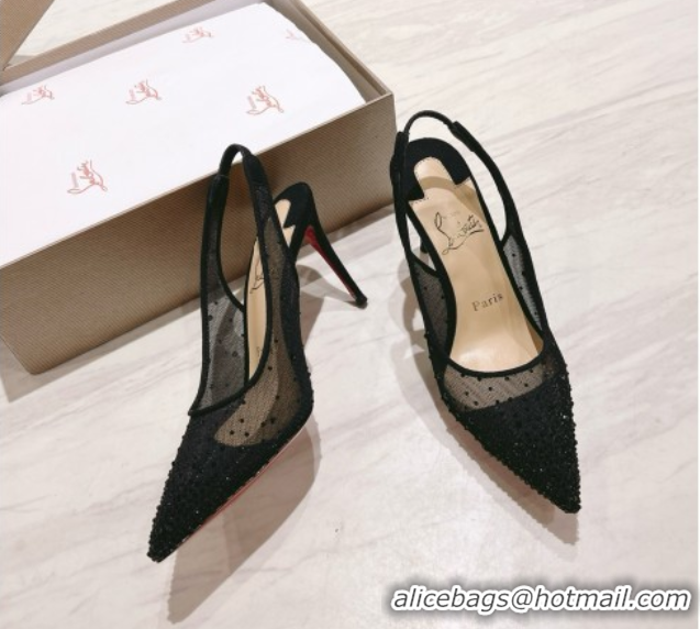 Stylish Christian Louboutin Mesh Pump with Crystals 105MM CL031802 Black