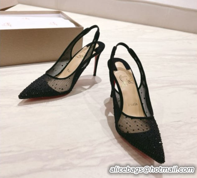 Stylish Christian Louboutin Mesh Pump with Crystals 105MM CL031802 Black