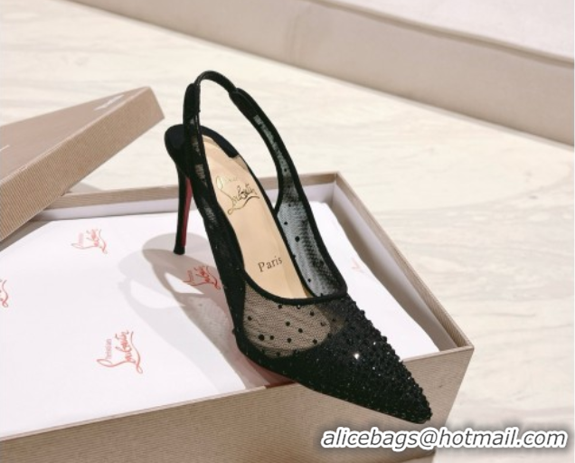 Stylish Christian Louboutin Mesh Pump with Crystals 105MM CL031802 Black
