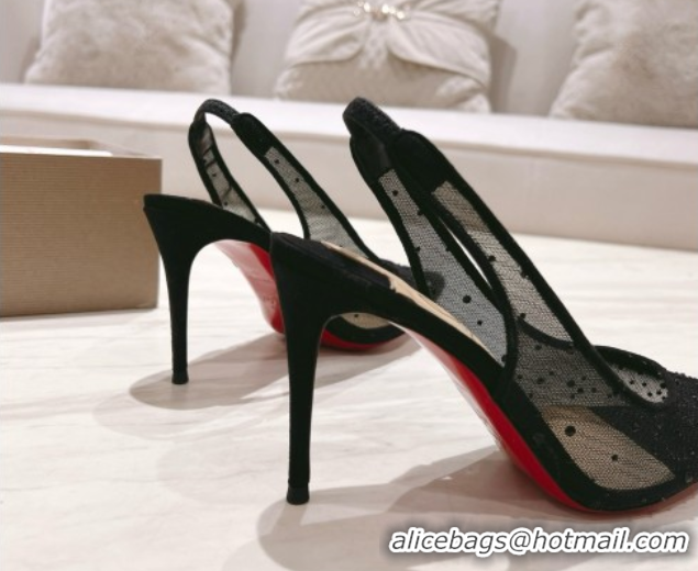Stylish Christian Louboutin Mesh Pump with Crystals 105MM CL031802 Black