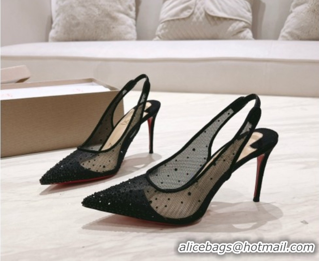 Stylish Christian Louboutin Mesh Pump with Crystals 105MM CL031802 Black
