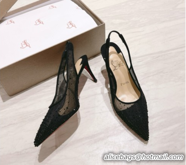 Stylish Christian Louboutin Mesh Pump with Crystals 105MM CL031802 Black