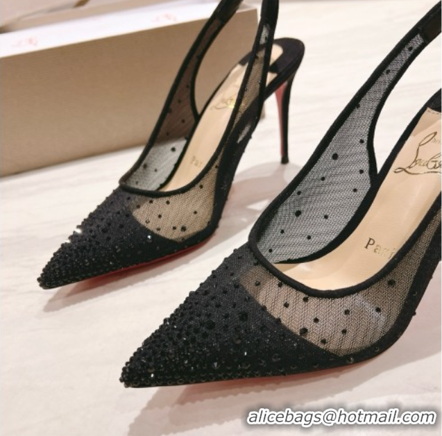 Stylish Christian Louboutin Mesh Pump with Crystals 105MM CL031802 Black