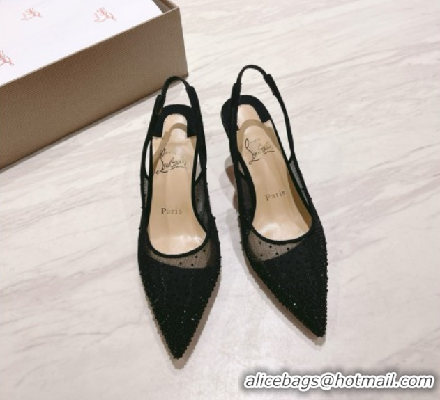 Stylish Christian Louboutin Mesh Pump with Crystals 105MM CL031802 Black