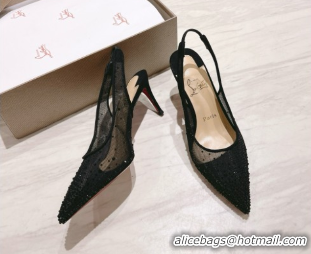 Top Grade Christian Louboutin Mesh Pump with Crystals 85MM CL031803 Black