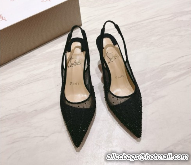 Top Grade Christian Louboutin Mesh Pump with Crystals 85MM CL031803 Black