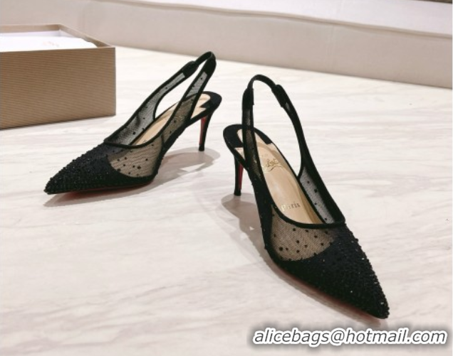 Top Grade Christian Louboutin Mesh Pump with Crystals 85MM CL031803 Black