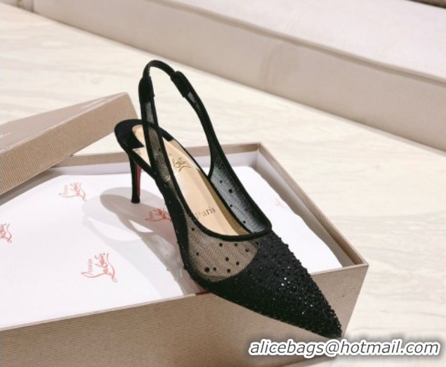 Top Grade Christian Louboutin Mesh Pump with Crystals 85MM CL031803 Black