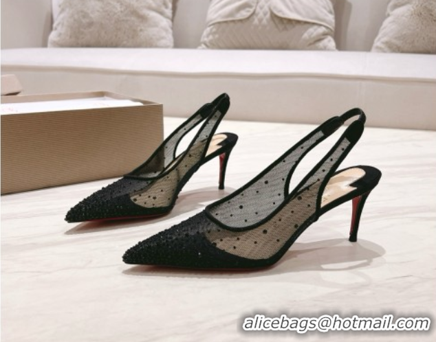 Top Grade Christian Louboutin Mesh Pump with Crystals 85MM CL031803 Black