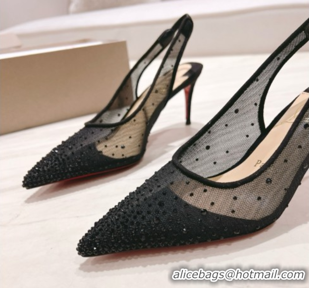 Top Grade Christian Louboutin Mesh Pump with Crystals 85MM CL031803 Black