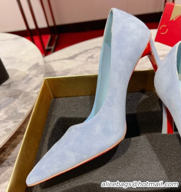 Pretty Style Christian Louboutin Condora Suede Pumps 10cm Blue 0604121