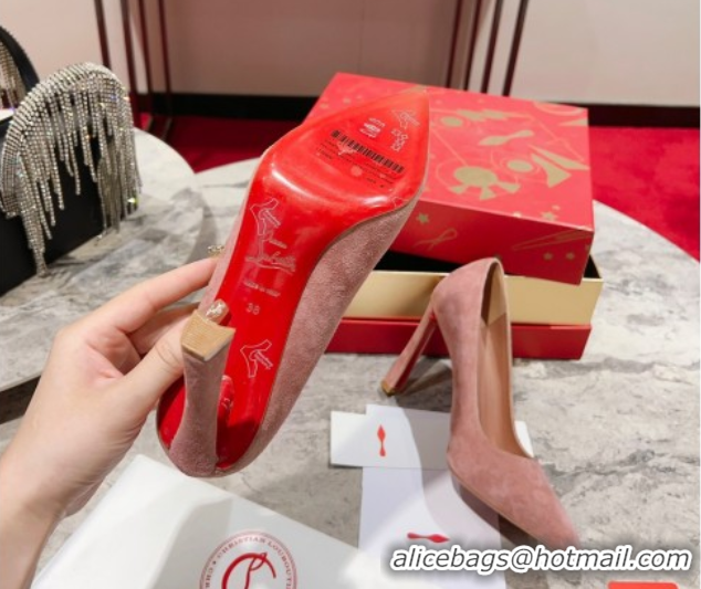 Luxurious Christian Louboutin Condora Suede Pumps 10cm Pink 0604122