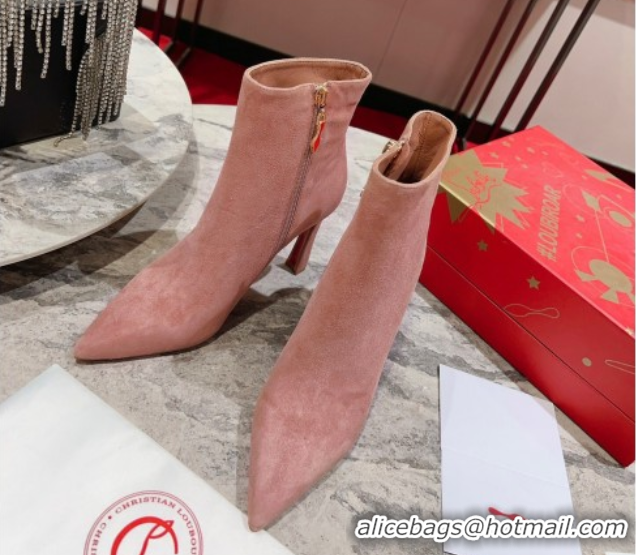 Good Quality Christian Louboutin Condora Suede Ankle Boots 10cm Pink 0604124