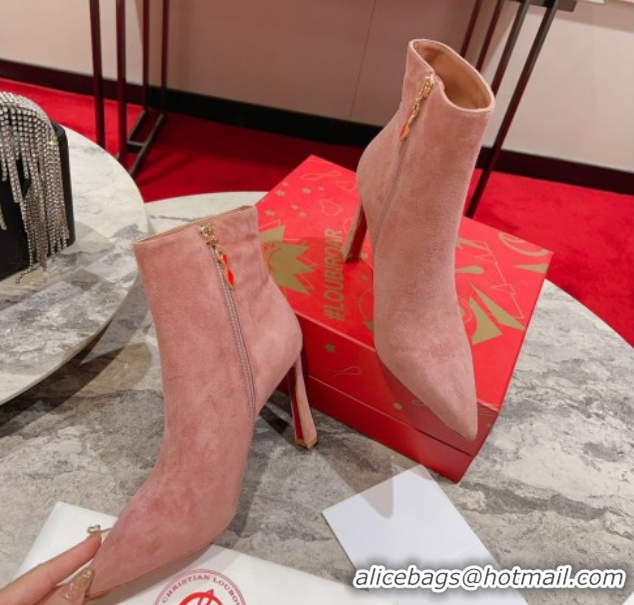 Good Quality Christian Louboutin Condora Suede Ankle Boots 10cm Pink 0604124