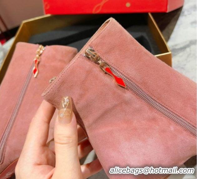 Good Quality Christian Louboutin Condora Suede Ankle Boots 10cm Pink 0604124