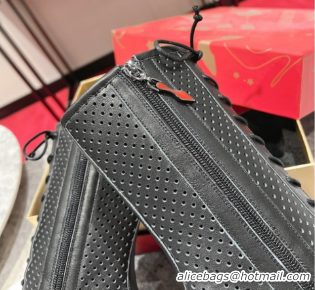 Good Looking Christian Louboutin Open Toe Ankle Boots 10cm in Perforated Leather Black 0604128