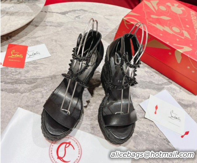 Low Price Christian Louboutin Malfadina Zeppa Wedge Sandals 12cm in Leather and Spikes Black 0604131