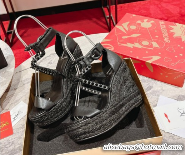Low Price Christian Louboutin Malfadina Zeppa Wedge Sandals 12cm in Leather and Spikes Black 0604131