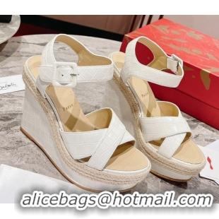 Luxury Christian Louboutin Malfadina Zeppa Wedge Sandals 12cm in Embossed Leather White 0604133