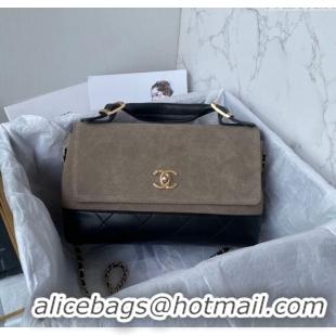 Top Grade Chanel Suede & Lambskin Large Flap Bag with Top Handle AS5637 Grey/Black 2025