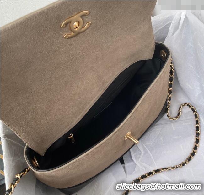 Top Grade Chanel Suede & Lambskin Large Flap Bag with Top Handle AS5637 Grey/Black 2025