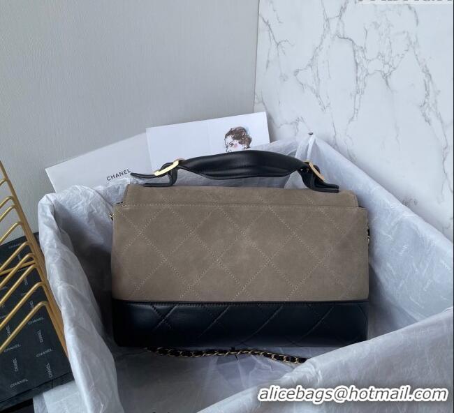 Top Grade Chanel Suede & Lambskin Large Flap Bag with Top Handle AS5637 Grey/Black 2025