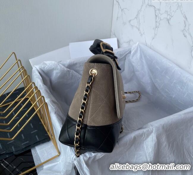 Top Grade Chanel Suede & Lambskin Large Flap Bag with Top Handle AS5637 Grey/Black 2025
