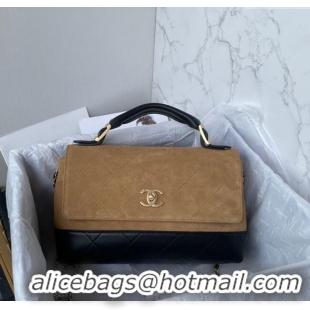 Top Quality Chanel Suede & Lambskin Large Flap Bag with Top Handle AS5637 Beige/Black 2025
