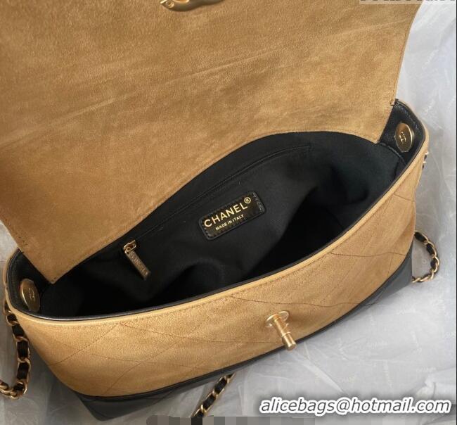 Top Quality Chanel Suede & Lambskin Large Flap Bag with Top Handle AS5637 Beige/Black 2025