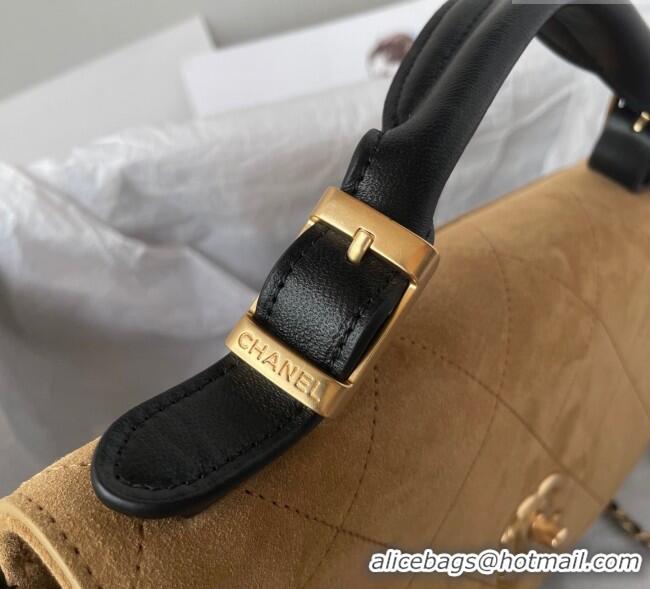 Top Quality Chanel Suede & Lambskin Large Flap Bag with Top Handle AS5637 Beige/Black 2025