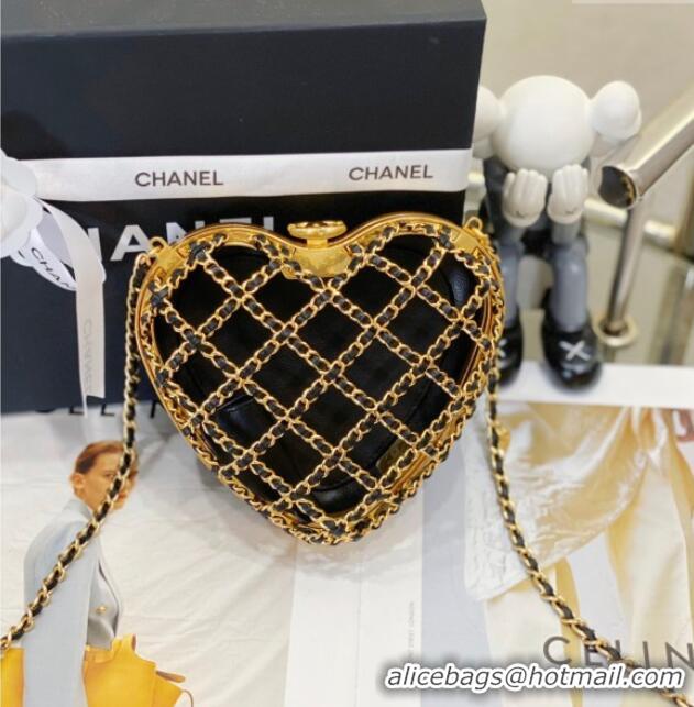Unique Grade Chanel Chain & Lambskin Heart Mini Evening Bag AS4027 Black/Gold 2025