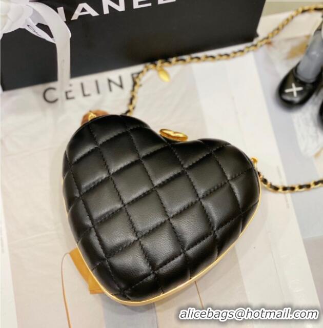Unique Grade Chanel Chain & Lambskin Heart Mini Evening Bag AS4027 Black/Gold 2025
