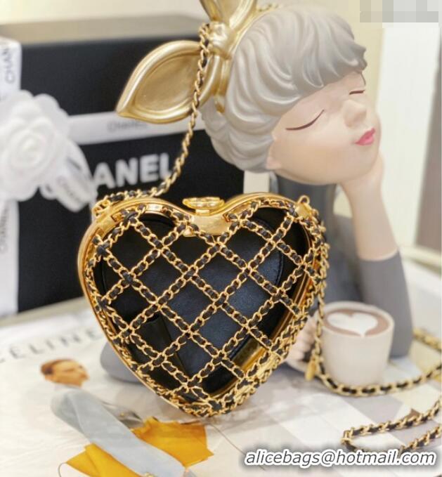 Unique Grade Chanel Chain & Lambskin Heart Mini Evening Bag AS4027 Black/Gold 2025