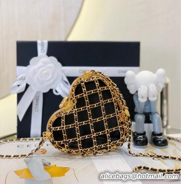 Unique Grade Chanel Chain & Lambskin Heart Mini Evening Bag AS4027 Black/Gold 2025